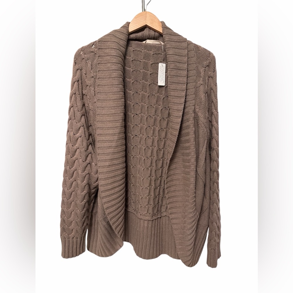 NWT Soft Surroundings Cable Knit Shawl Collar Cardigan 2X Taupe Chunky Sweater